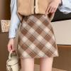 imagechouyatou Womens Fall Winter Mini Plaid Skirt High Waist Wool Blend Short ALine Bodycon Pencil SkirtKhaki