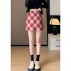 imagechouyatou Womens Fall Winter Mini Plaid Skirt High Waist Wool Blend Short ALine Bodycon Pencil SkirtRed