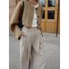 imagechouyatou Womens Hidden Single Breasted Crop Wool Jacket Business Casual Short Wool CoatBrown