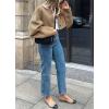 imagechouyatou Womens Hidden Single Breasted Crop Wool Jacket Business Casual Short Wool CoatBrown