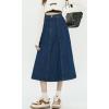 imagechouyatou Womens High Elastic Waist Spring Midi Denim Skirt Casual ALine Pleated Umbrella Jean SkirtDarkblue