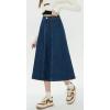 imagechouyatou Womens High Elastic Waist Spring Midi Denim Skirt Casual ALine Pleated Umbrella Jean SkirtDarkblue