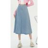 imagechouyatou Womens High Elastic Waist Spring Midi Denim Skirt Casual ALine Pleated Umbrella Jean SkirtLightblue