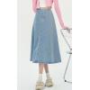 imagechouyatou Womens High Elastic Waist Spring Midi Denim Skirt Casual ALine Pleated Umbrella Jean SkirtLightblue