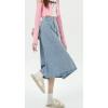 imagechouyatou Womens High Elastic Waist Spring Midi Denim Skirt Casual ALine Pleated Umbrella Jean SkirtLightblue