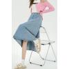 imagechouyatou Womens High Elastic Waist Spring Midi Denim Skirt Casual ALine Pleated Umbrella Jean SkirtLightblue