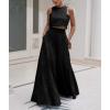 imagechouyatou Womens Hollow Out Eyelet Maxi Boho Skirt Back Smocked Waist Lace Floral Flowy Long Skirt with PocketsBlack