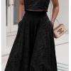 imagechouyatou Womens Hollow Out Eyelet Maxi Boho Skirt Back Smocked Waist Lace Floral Flowy Long Skirt with PocketsBlack