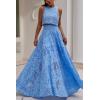 imagechouyatou Womens Hollow Out Eyelet Maxi Boho Skirt Back Smocked Waist Lace Floral Flowy Long Skirt with PocketsBlue