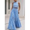 imagechouyatou Womens Hollow Out Eyelet Maxi Boho Skirt Back Smocked Waist Lace Floral Flowy Long Skirt with PocketsBlue