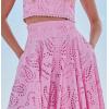 imagechouyatou Womens Hollow Out Eyelet Maxi Boho Skirt Back Smocked Waist Lace Floral Flowy Long Skirt with PocketsPink