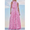 imagechouyatou Womens Hollow Out Eyelet Maxi Boho Skirt Back Smocked Waist Lace Floral Flowy Long Skirt with PocketsPink