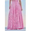 imagechouyatou Womens Hollow Out Eyelet Maxi Boho Skirt Back Smocked Waist Lace Floral Flowy Long Skirt with PocketsPink