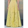 imagechouyatou Womens Hollow Out Eyelet Maxi Boho Skirt Back Smocked Waist Lace Floral Flowy Long Skirt with PocketsYellow