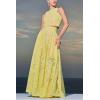 imagechouyatou Womens Hollow Out Eyelet Maxi Boho Skirt Back Smocked Waist Lace Floral Flowy Long Skirt with PocketsYellow