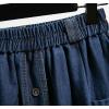 imagechouyatou Womens Retro Button Elastic Waist Denim Skirt ALine Pleated Midi Long Jean Skirt with PocketsDark Blue
