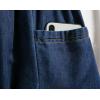 imagechouyatou Womens Retro Button Elastic Waist Denim Skirt ALine Pleated Midi Long Jean Skirt with PocketsDark Blue