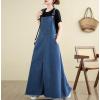 imagechouyatou Womens Sleeveless Denim Overall Dress Fringe Hem Slit Loose Baggy Maxi Long Bib Jumper DressBlue