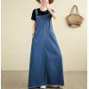 imagechouyatou Womens Sleeveless Denim Overall Dress Fringe Hem Slit Loose Baggy Maxi Long Bib Jumper DressBlue