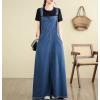 imagechouyatou Womens Sleeveless Denim Overall Dress Fringe Hem Slit Loose Baggy Maxi Long Bib Jumper DressBlue