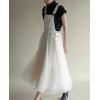 imagechouyatou Womens Sleeveless Denim Splicing Tulle Tutu Overall Dress Puffy Mesh Maxi Bib Jumper DressWhite