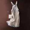 imagechouyatou Womens Sleeveless Denim Splicing Tulle Tutu Overall Dress Puffy Mesh Maxi Bib Jumper DressWhite