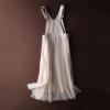 imagechouyatou Womens Sleeveless Denim Splicing Tulle Tutu Overall Dress Puffy Mesh Maxi Bib Jumper DressWhite
