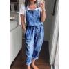 imagechouyatou Womens Summer Adjustable Strap Denim Overall Sleeveless Drawstring Waist Jeans JumpsuitBlue