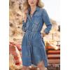 imagechouyatou Womens Summer Drawstring Denim Shirt Dress Button Down A Line Mini Denim DressBlue