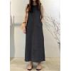imagechouyatou Womens Summer Sleeveless Midi Long Denim Dress Casual Baggy Crewneck Jean Tank DressesBlack