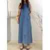 imagechouyatou Womens Summer Sleeveless Midi Long Denim Dress Casual Baggy Crewneck Jean Tank DressesBlue