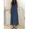 imagechouyatou Womens Summer Sleeveless Midi Long Denim Dress Casual Baggy Crewneck Jean Tank DressesDark Blue