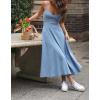 imagechouyatou Womens Summer Sleeveless Spaghetti Strap Smocked Denim Dress Sexy V Neck A Line Jean Midi DressBlue