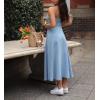 imagechouyatou Womens Summer Sleeveless Spaghetti Strap Smocked Denim Dress Sexy V Neck A Line Jean Midi DressBlue