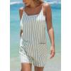 imagechouyatou Womens Summer Striped Wide Leg Short Overall Adjustable Spaghetti Strap Beach Jumpsuit ShortsGreen