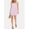 imagechouyatou Womens Summer Striped Wide Leg Short Overall Adjustable Spaghetti Strap Beach Jumpsuit ShortsPink