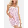 imagechouyatou Womens Summer Striped Wide Leg Short Overall Adjustable Spaghetti Strap Beach Jumpsuit ShortsPink