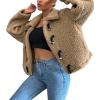 imagechouyatou Womens Warm Fall Winter Cropped Fleece Sherpa Jacket Lapel Short Teddy Faux Fur Horn Button CoatBrown