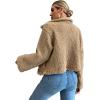 imagechouyatou Womens Warm Fall Winter Cropped Fleece Sherpa Jacket Lapel Short Teddy Faux Fur Horn Button CoatBrown