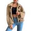 imagechouyatou Womens Warm Fall Winter Cropped Fleece Sherpa Jacket Lapel Short Teddy Faux Fur Horn Button CoatBrown