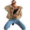 imagechouyatou Womens Warm Fall Winter Cropped Fleece Sherpa Jacket Lapel Short Teddy Faux Fur Horn Button CoatBrown