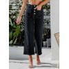 imagechouyatou Womens Y2k Buttoned Wide Leg Cropped Jeans High Waisted Capri Denim PantsBlack