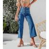 imagechouyatou Womens Y2k Buttoned Wide Leg Cropped Jeans High Waisted Capri Denim PantsDark Blue