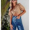 imagechouyatou Womens Y2k Buttoned Wide Leg Cropped Jeans High Waisted Capri Denim PantsDark Blue