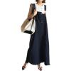 imagechouyatou Womens Adjustable Strap Frayed Denim Overall Dress ALine Jean Jumper Pinafore Dress with SplitBlack
