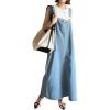 imagechouyatou Womens Adjustable Strap Frayed Denim Overall Dress ALine Jean Jumper Pinafore Dress with SplitLight Blue