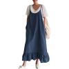 imagechouyatou Womens Baggy Spaghetti Strap Denim Overall Dress Ruffle Jumper Dress Maxi Sundress with Pocket