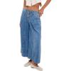 imagechouyatou Womens Boyfriend Baggy Jeans Flare Wide Leg Denim Pants Elastic Waist Button Pleated Capri Culotte JeansDark Blue