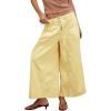 imagechouyatou Womens Boyfriend Baggy Jeans Flare Wide Leg Denim Pants Elastic Waist Button Pleated Capri Culotte JeansYellow