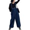 imagechouyatou Womens Casual Loose Adjustable Strap Denim Overall Baggy Wide Leg Jeans Jumpsuits Capri PantsDark Blue